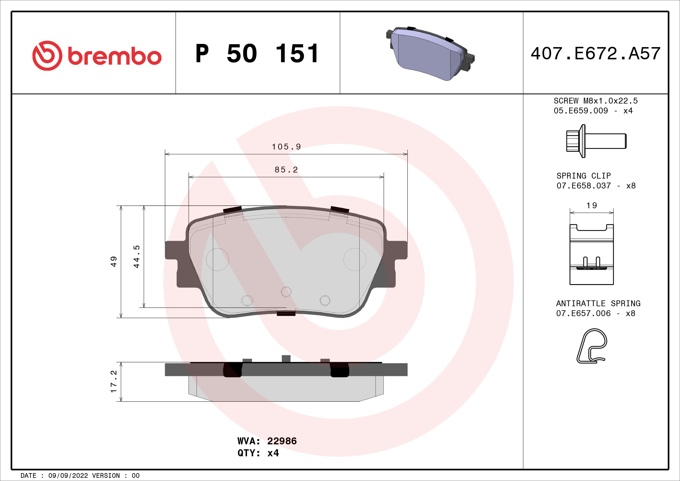 A.B.S. P 50 151 BREMBO Bremsbelagsatz, Scheibenbremse